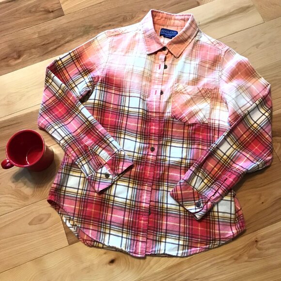 Upcycled Bleached Flannel Shirt, Women’s Size Small: Inspirational, Red Plaid - Picture 7 of 10